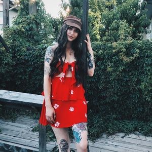 LA HEARTS Red/ Floral Mini Dress
